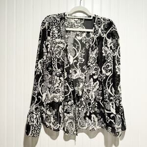 Anthropologie Vintage Tapemeasure Black White Floral Chiffon Top Y2K Size 10